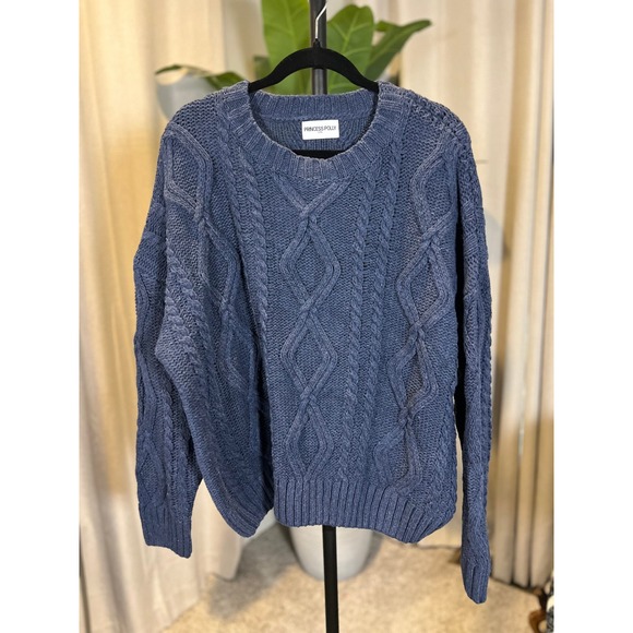 Princess Polly Sweaters - Princess Polly Blue Cable Knit Oversized Crew Neck Sweater L/XL